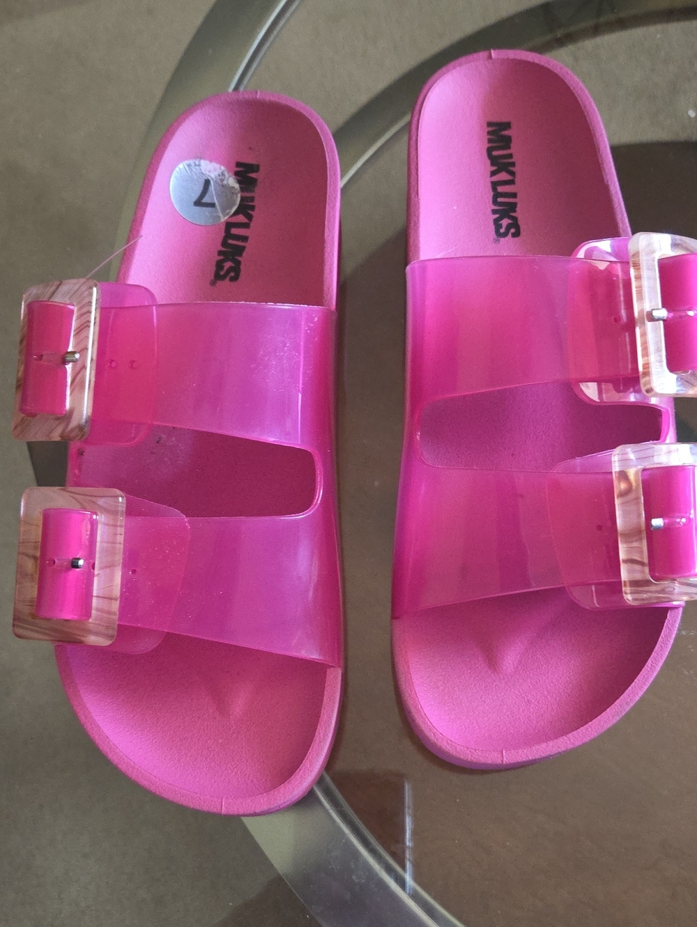 MUK LUKS Pink Woman Slide Sandals with Adjustable Buckles